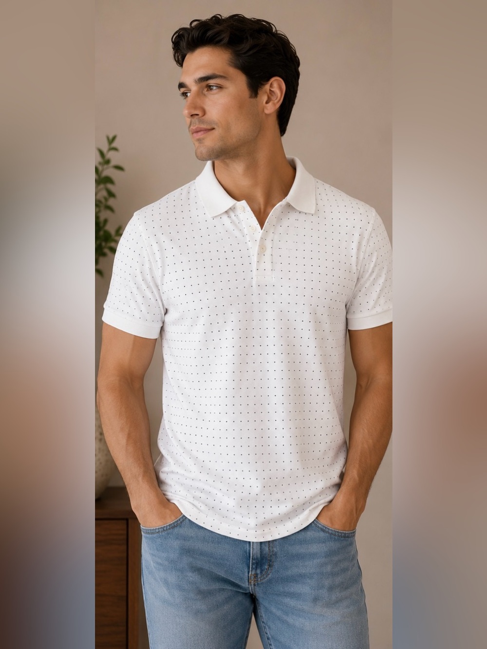 Uniqlo White Micro Dot Performance Polo Shirt Men's Medium